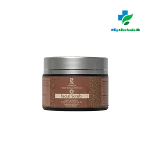 Dhee Facial Scrub jar, showing an Ayurvedic herbal scrub for deep cleansing, brightening, and smoothing skin.