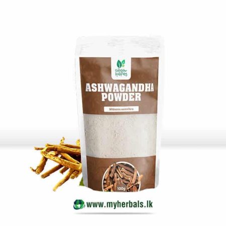 GREEN HOPES Ashwagandha Powder in branded packaging, possibly with Ashwagandha roots. Supports stress relief and vitality.