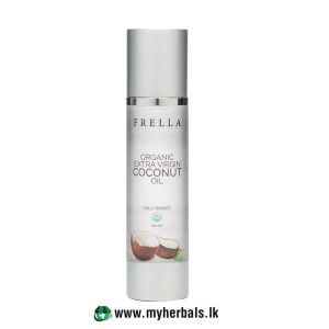 Frella Organic Extra Virgin Coconut Body & Hair Oil 100ml at Myherbals.lk. Pure, cold-pressed coconut oil for deep skin hydration and hair repair.