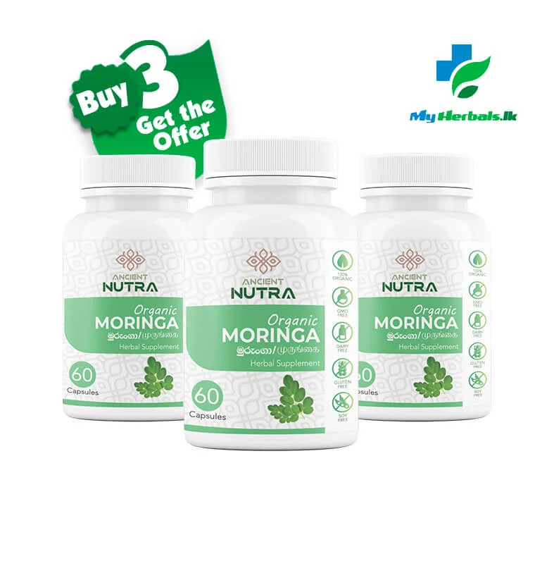 Ancient Nutra Offer Organic Moringa Capsules bottle, a herbal supplement to support healthy glucose metabolism and blood sugar regulation.