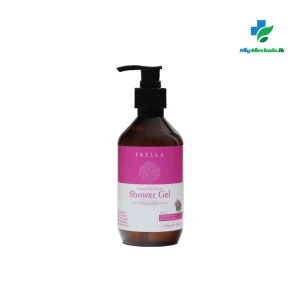FRELLA Rose Geranium Shower Gel 320ml bottle for natural skin balancing and gentle botanical cleansing. Shop Now at www.myherbals.lk